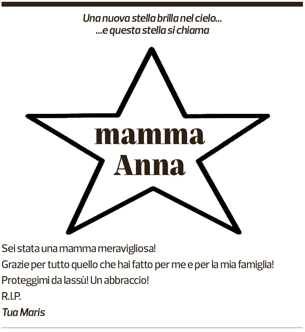 Annuncio funebre Annamaria Regazzoni