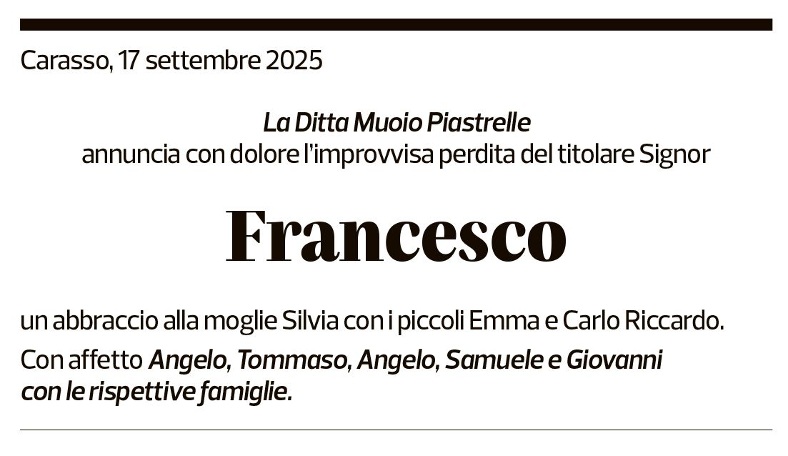 Annuncio funebre Francesco Muoio