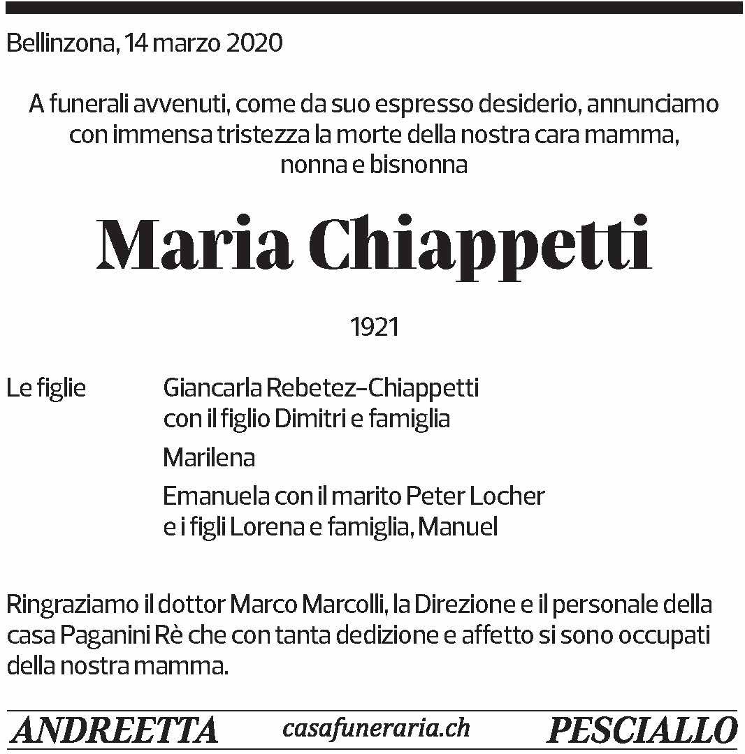 Annuncio funebre Maria Chiappetti