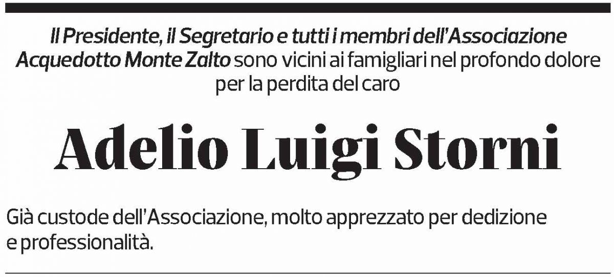 Annuncio funebre Adelio Storni
