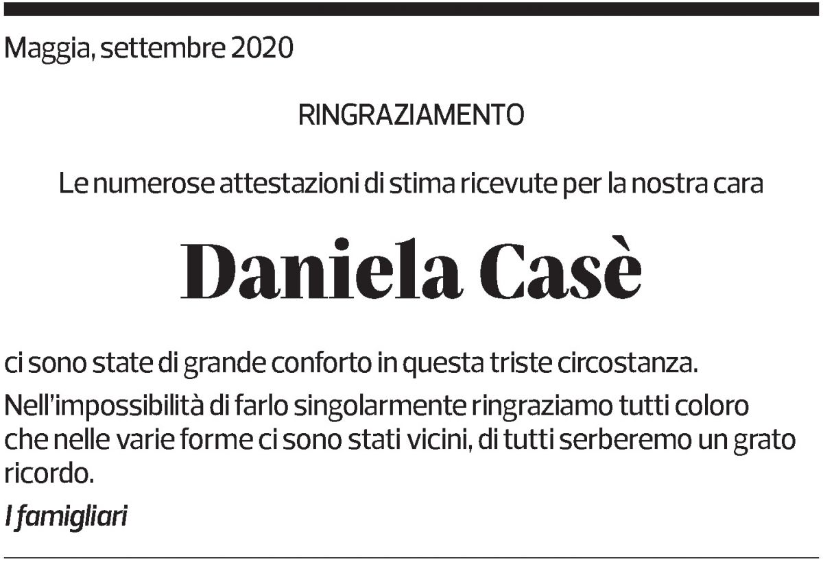 Annuncio funebre Daniela Casè