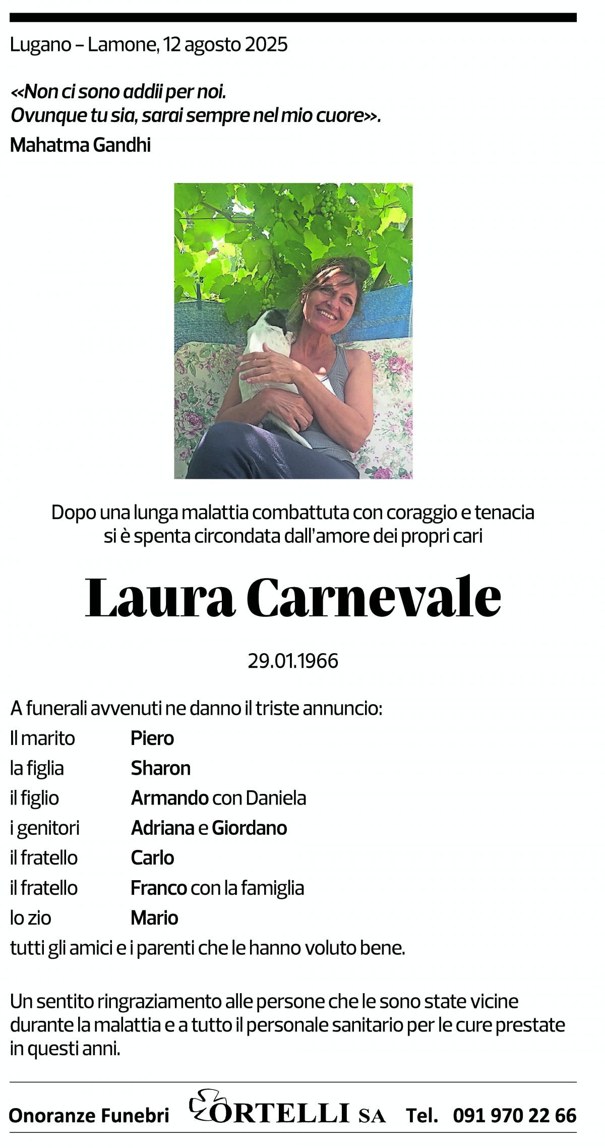 Annuncio funebre Laura Carnevale