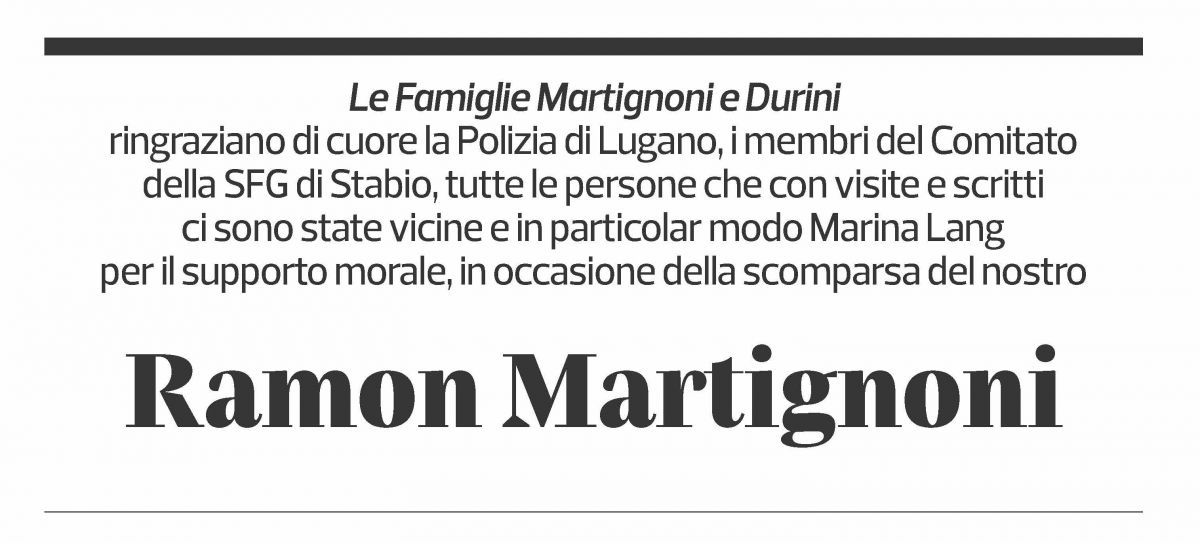 Annuncio funebre Ramon Martignoni