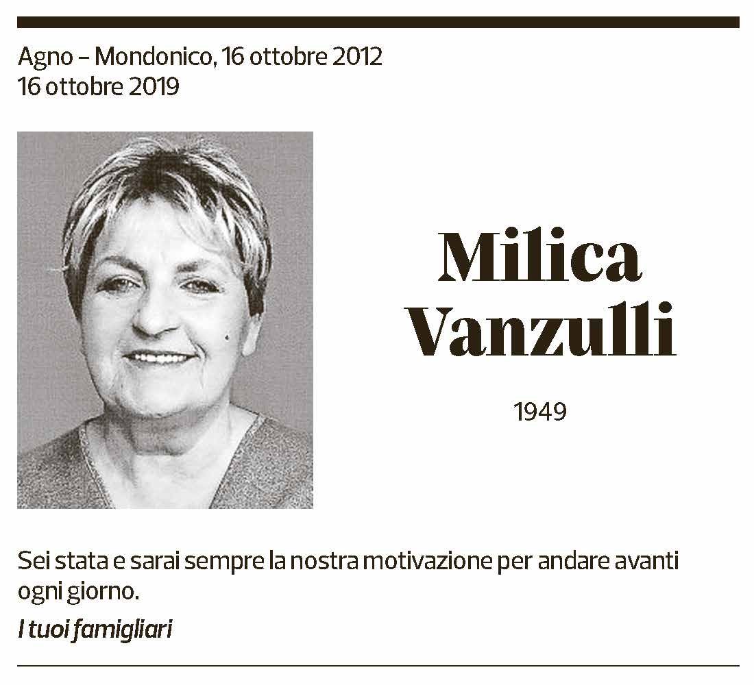 Annuncio funebre Milica Vanzulli