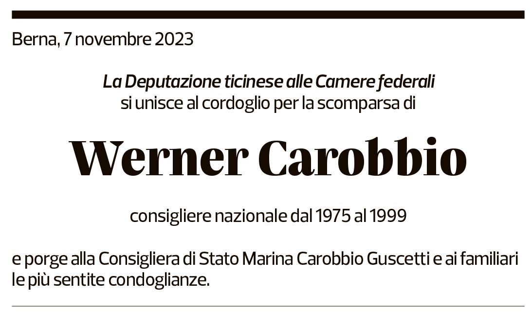 Annuncio funebre Werner Carobbio