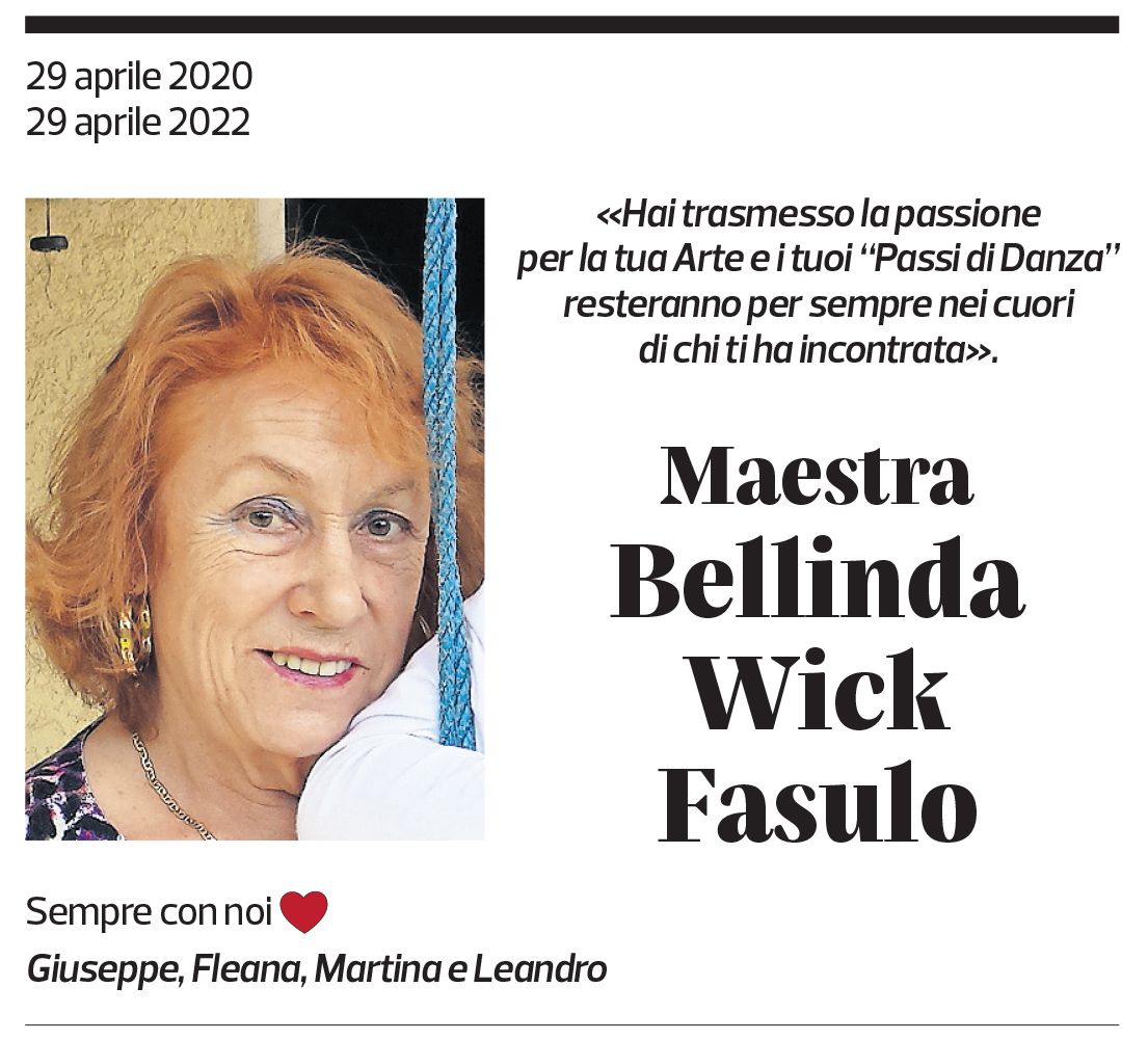 Annuncio funebre Bellinda Wick Fasulo