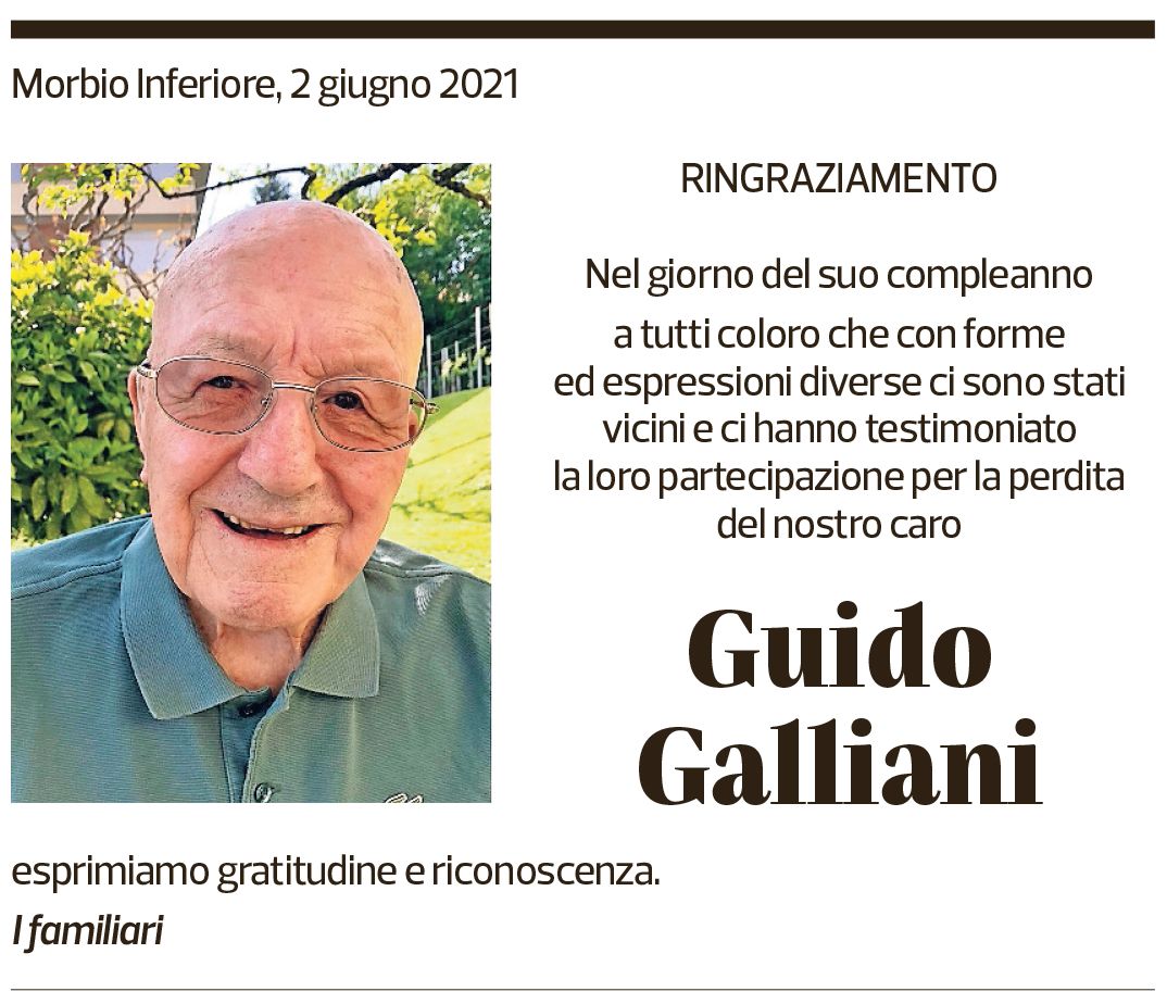 Annuncio funebre Giudo Galliani