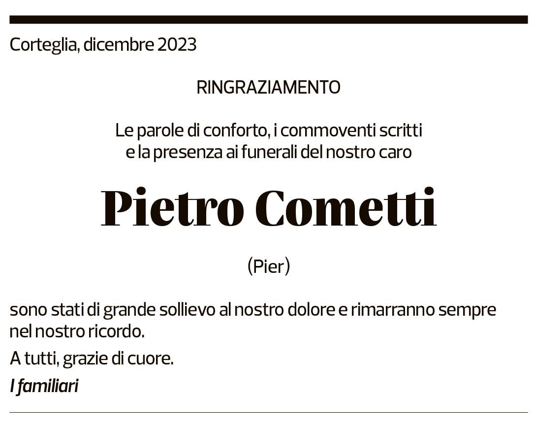 Annuncio funebre Pietro Cometti