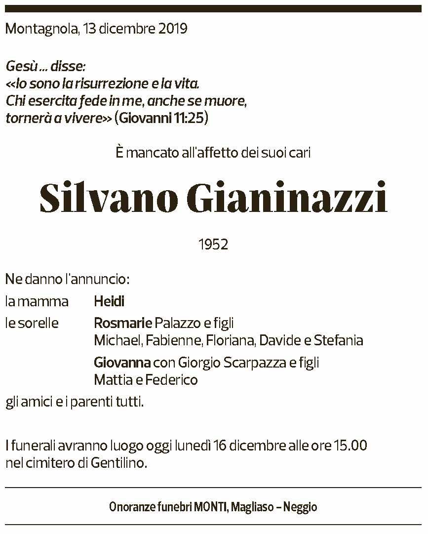 Annuncio funebre Silvano Gianinazzi