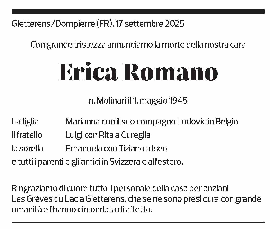 Annuncio funebre Erica Romano