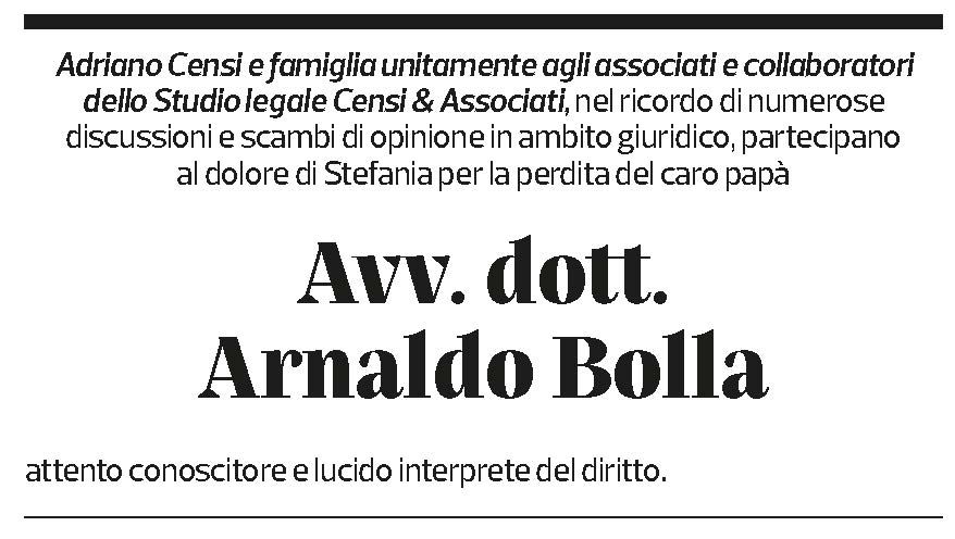 Annuncio funebre Arnaldo Bolla