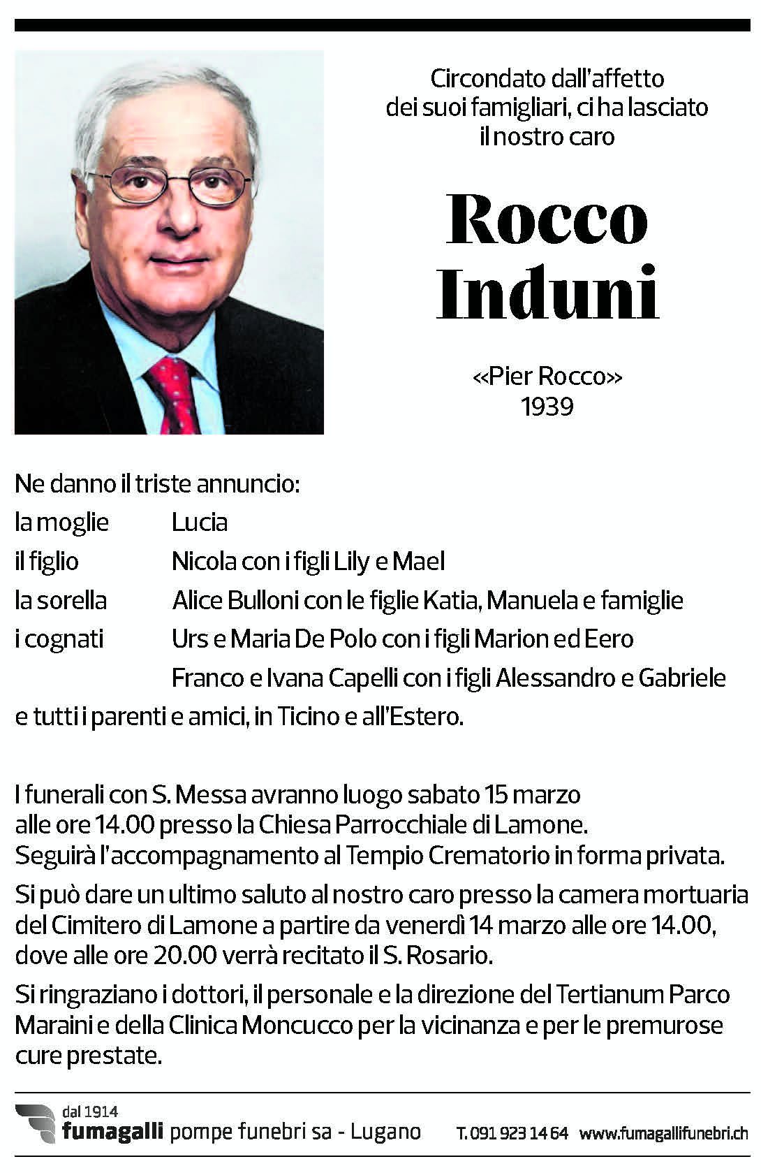 Annuncio funebre Rocco Induni