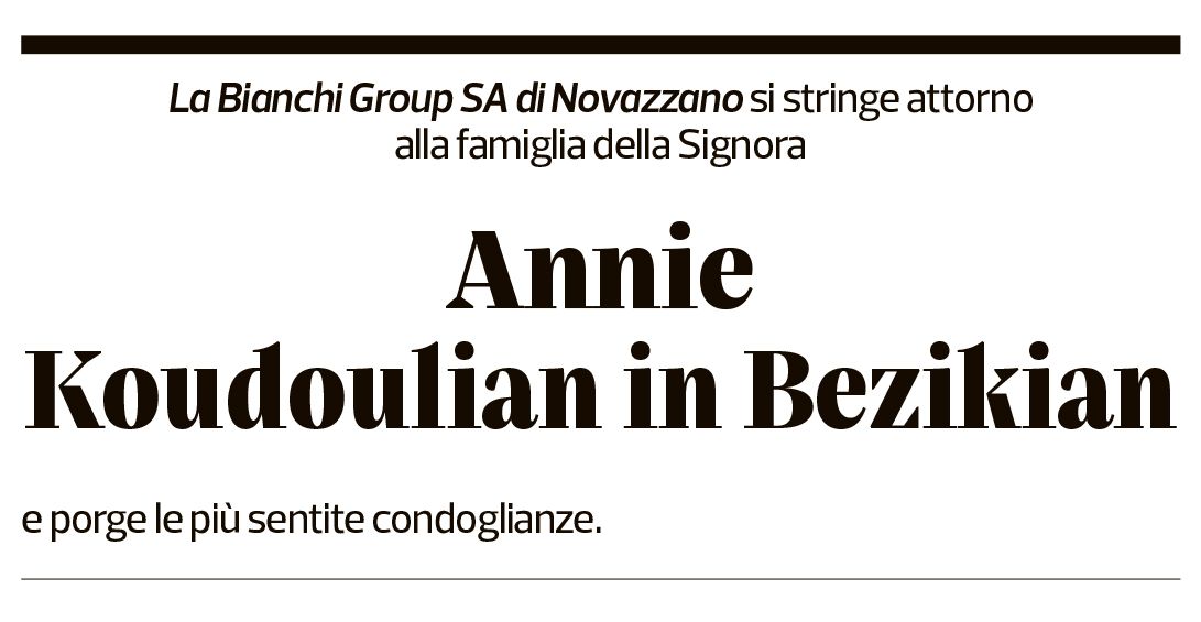 Annuncio funebre Annie Koudoulian Bezikian