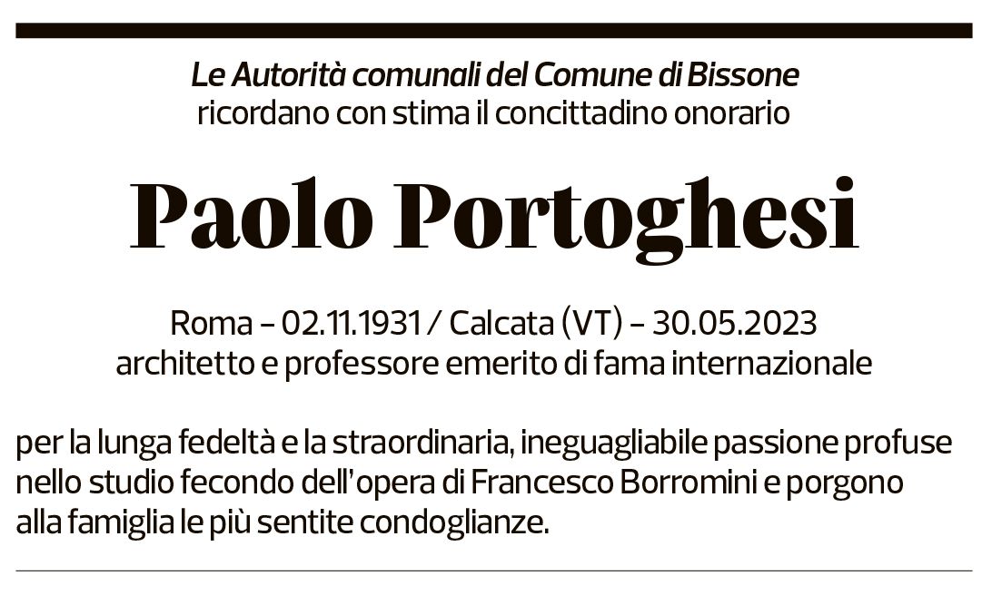 Annuncio funebre Paolo Portoghesi