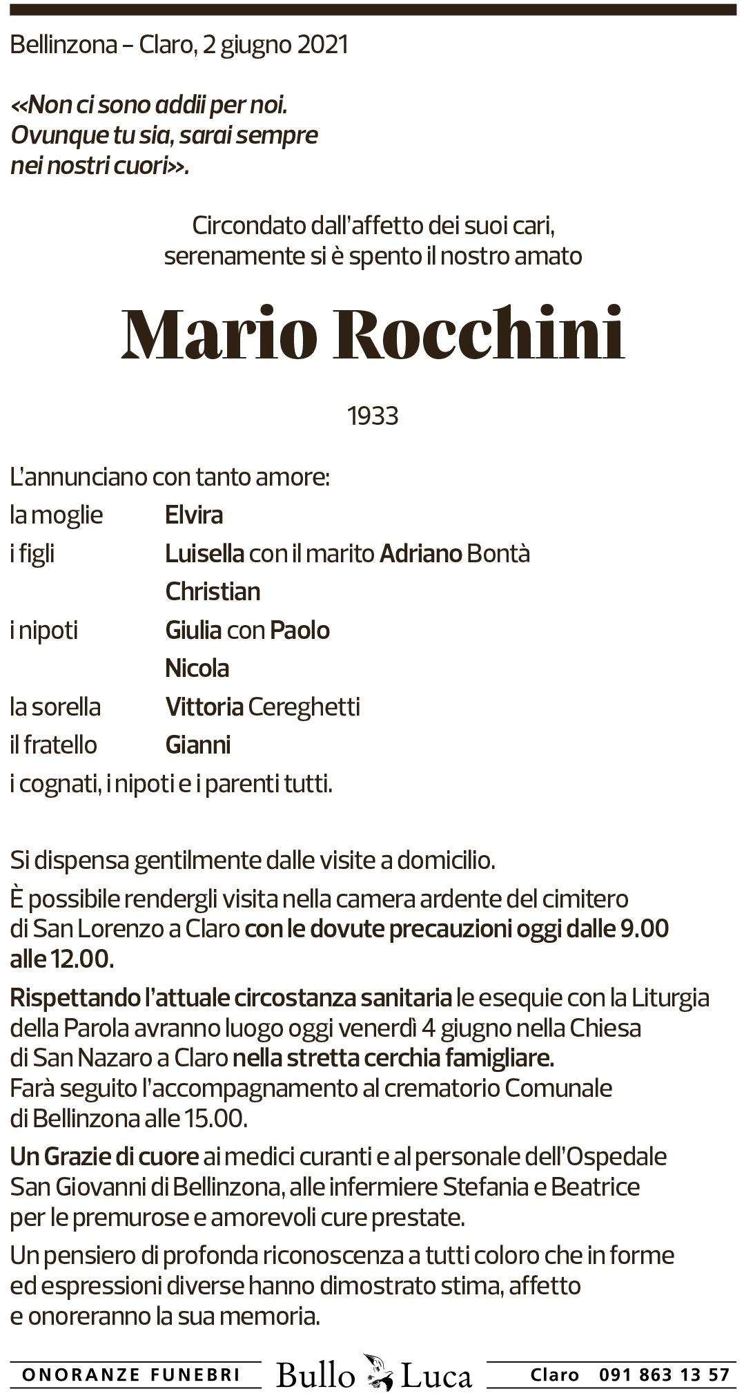 Annuncio funebre Mario Rocchini