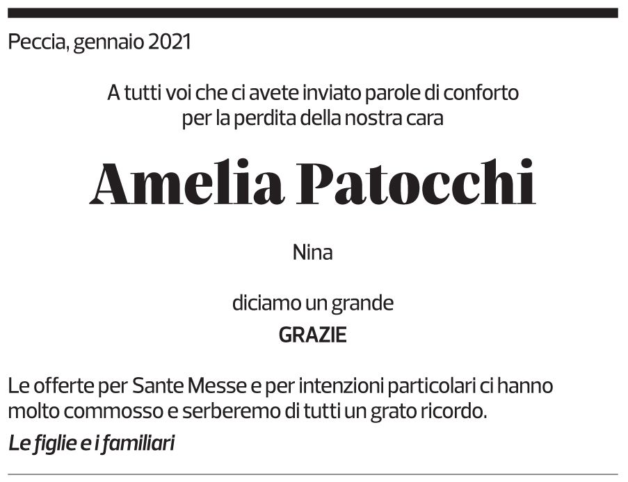 Annuncio funebre Amelia Patocchi