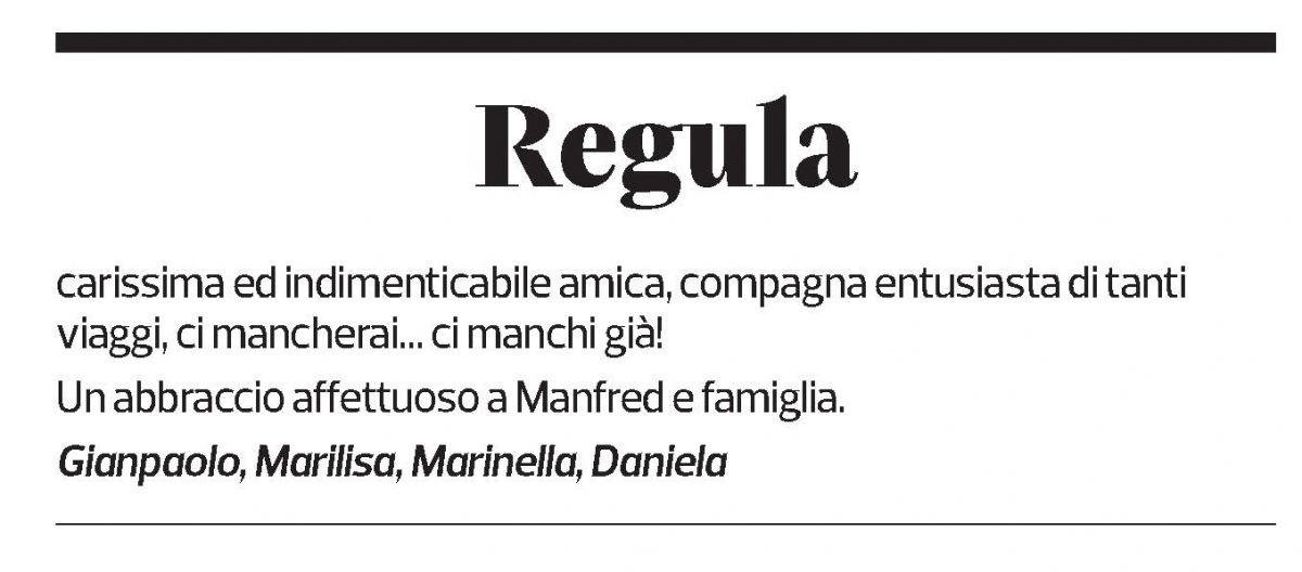 Annuncio funebre Regula 