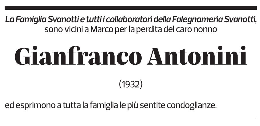 Annuncio funebre Gianfranco Antonini