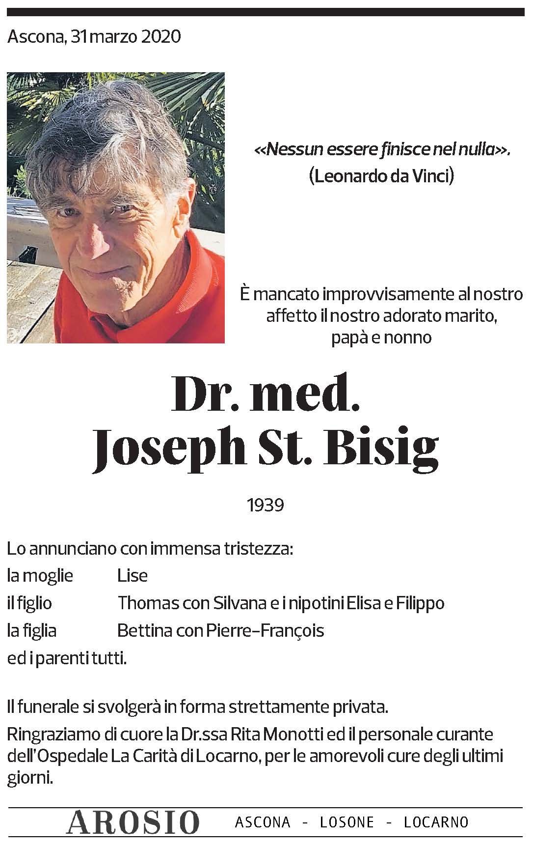 Annuncio funebre Joseph Bisig