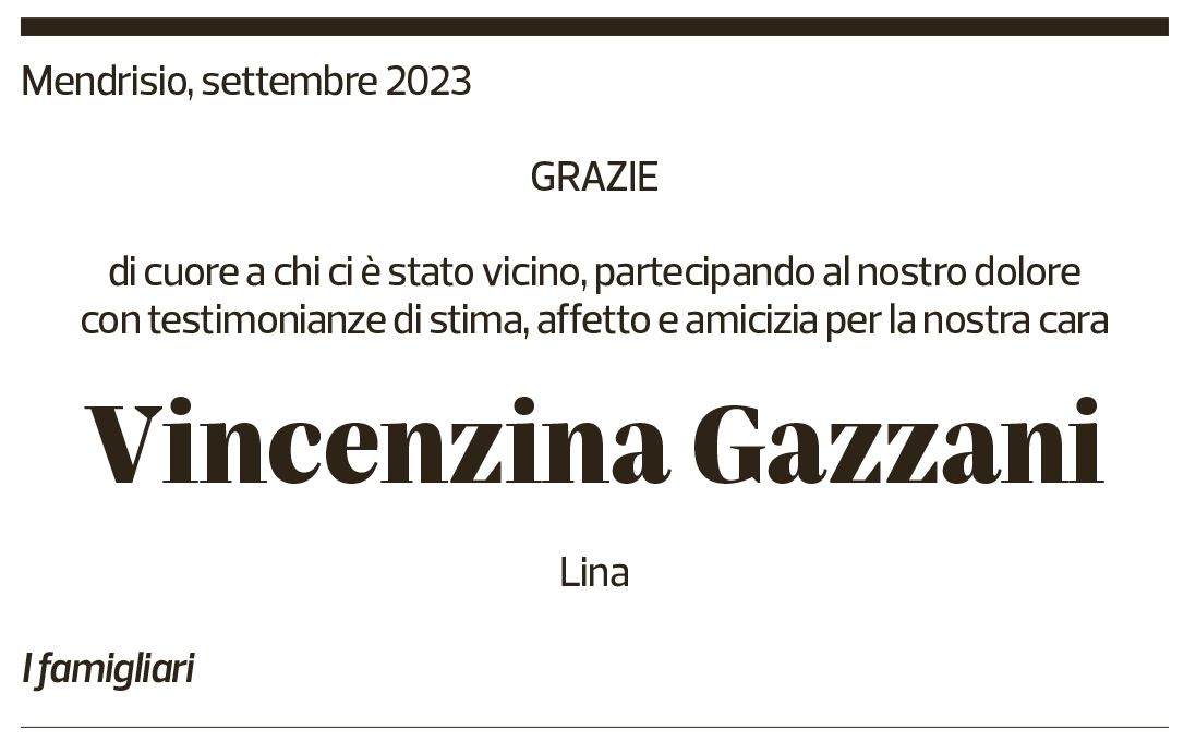 Annuncio funebre Vincenzina Gazzani