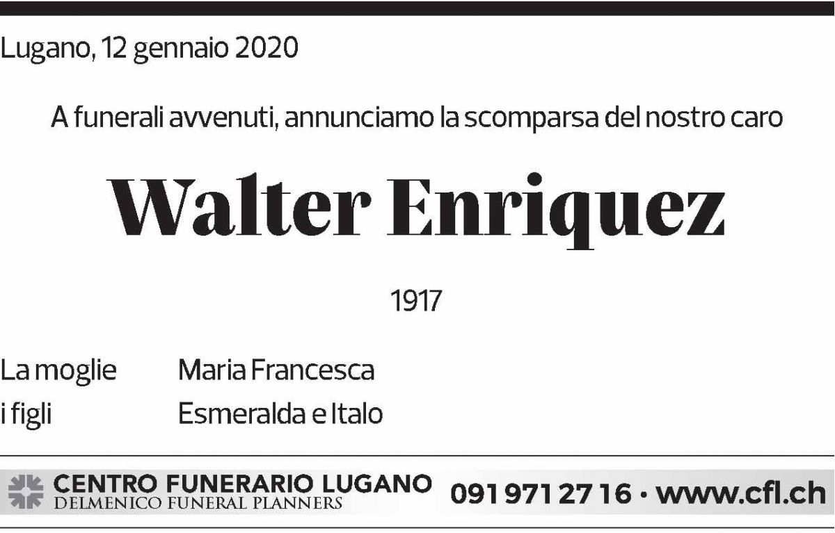 Annuncio funebre Walter Enriquez