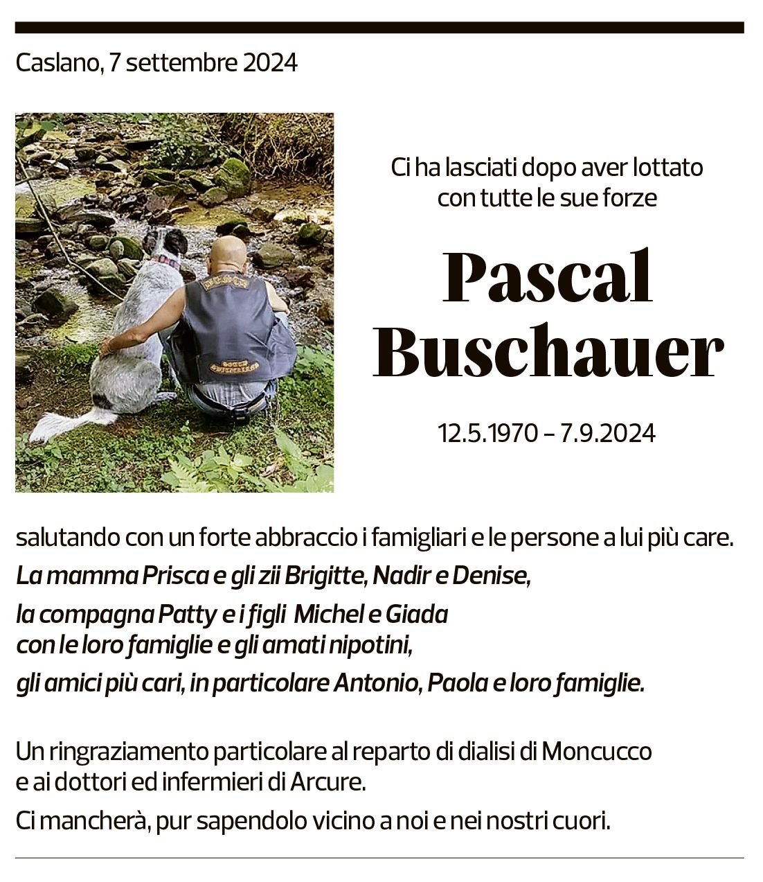 Annuncio funebre Pascal Buschauer