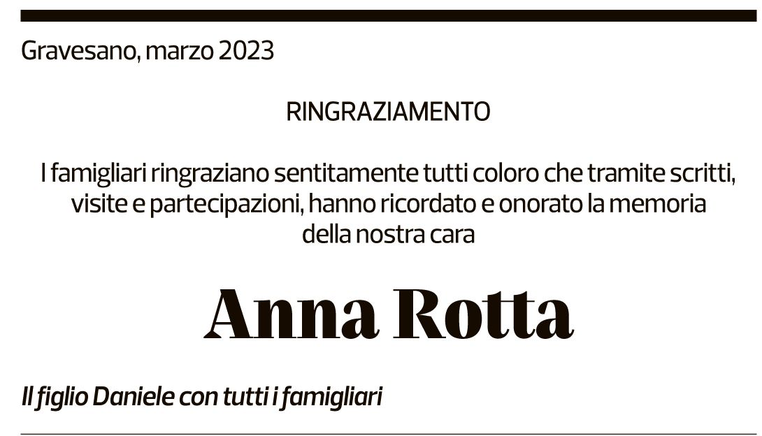 Annuncio funebre Anna Rotta