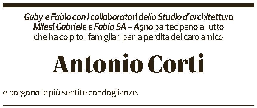 Annuncio funebre Antonio Corti