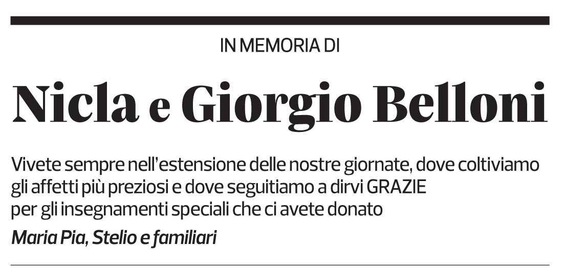 Annuncio funebre Nicla E Giorgio Belloni