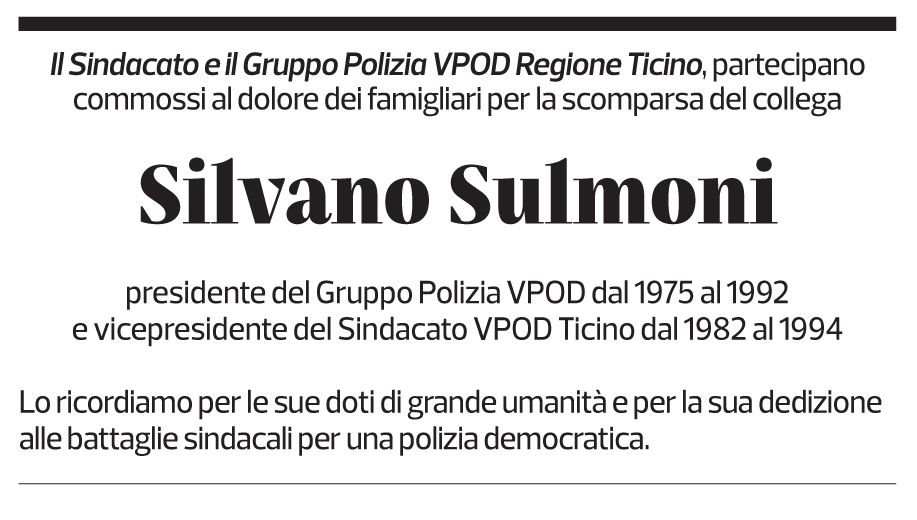 Annuncio funebre Silvano Sulmoni