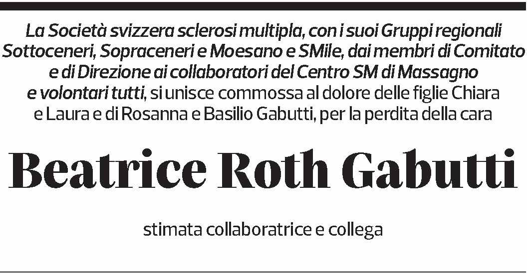 Annuncio funebre Beatrice Roth Gabutti