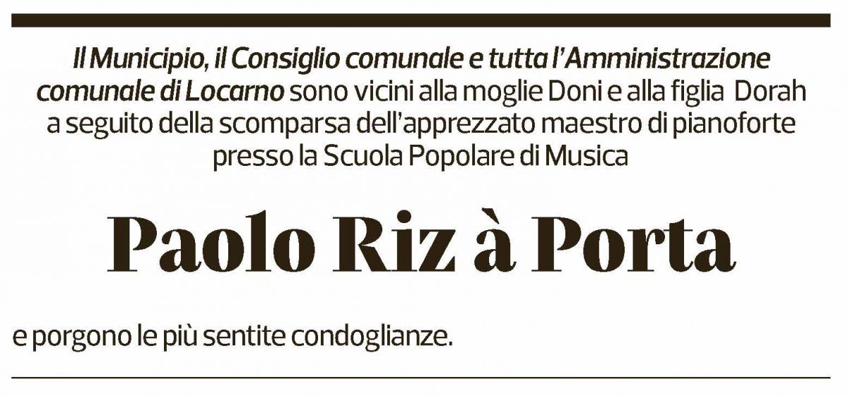 Annuncio funebre Paolo Riz à Porta