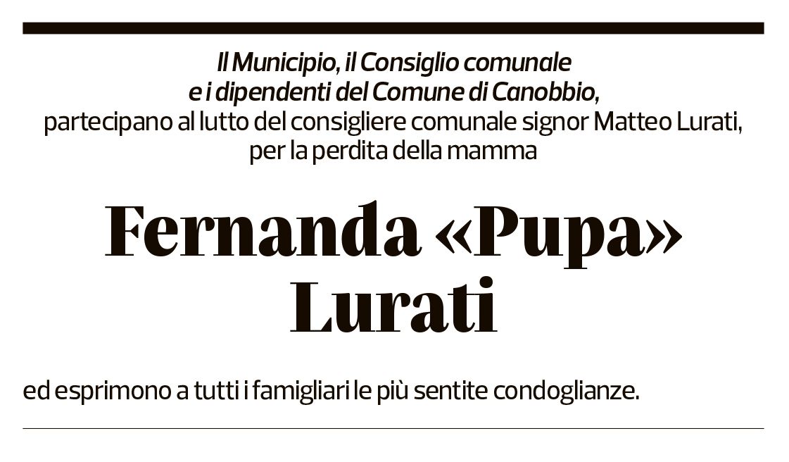 Annuncio funebre Fernanda Lurati