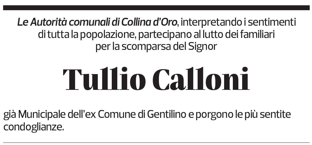 Annuncio funebre Tullio Calloni