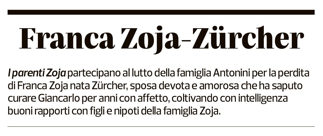 Annuncio funebre Franca Zoja-zürcher