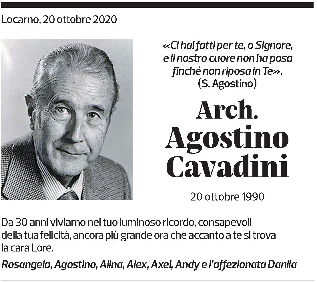Annuncio funebre Agostino Cavadini