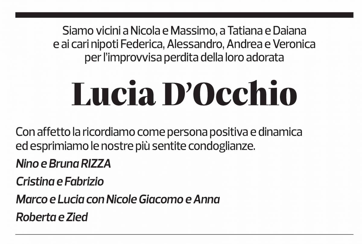 Annuncio funebre Lucia D'occhio