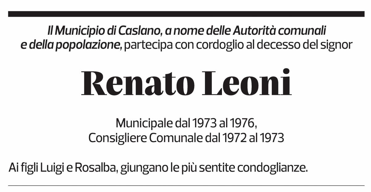 Annuncio funebre Renato Leoni