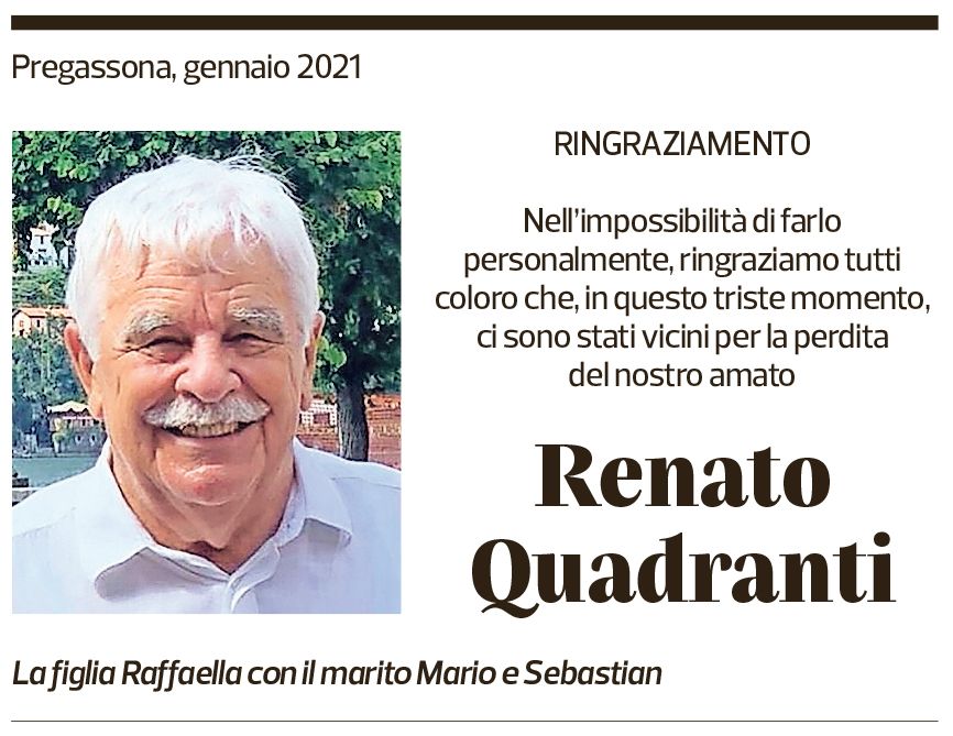 Annuncio funebre Renato Quadranti