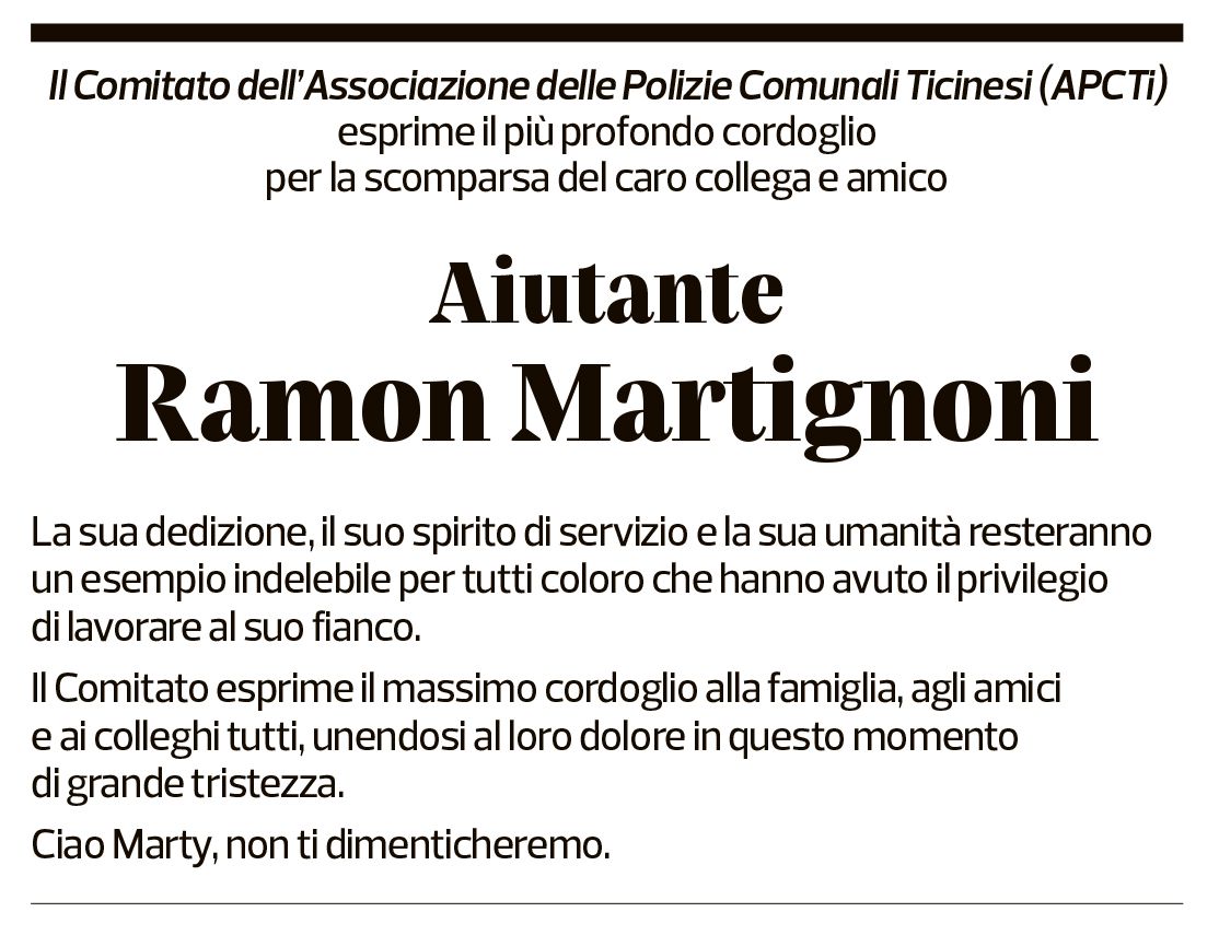 Annuncio funebre Ramon Martignoni