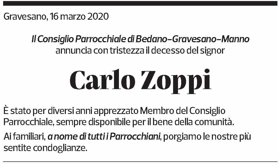 Annuncio funebre Carlo Zoppi