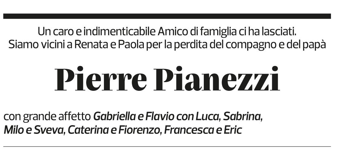 Annuncio funebre Pierre Pianezzi