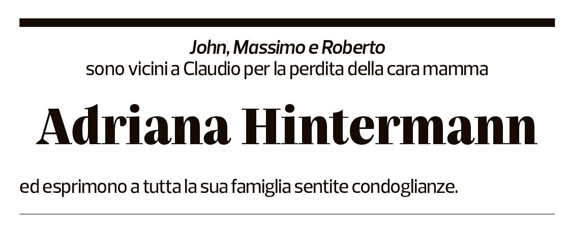 Annuncio funebre Adriana Hintermann