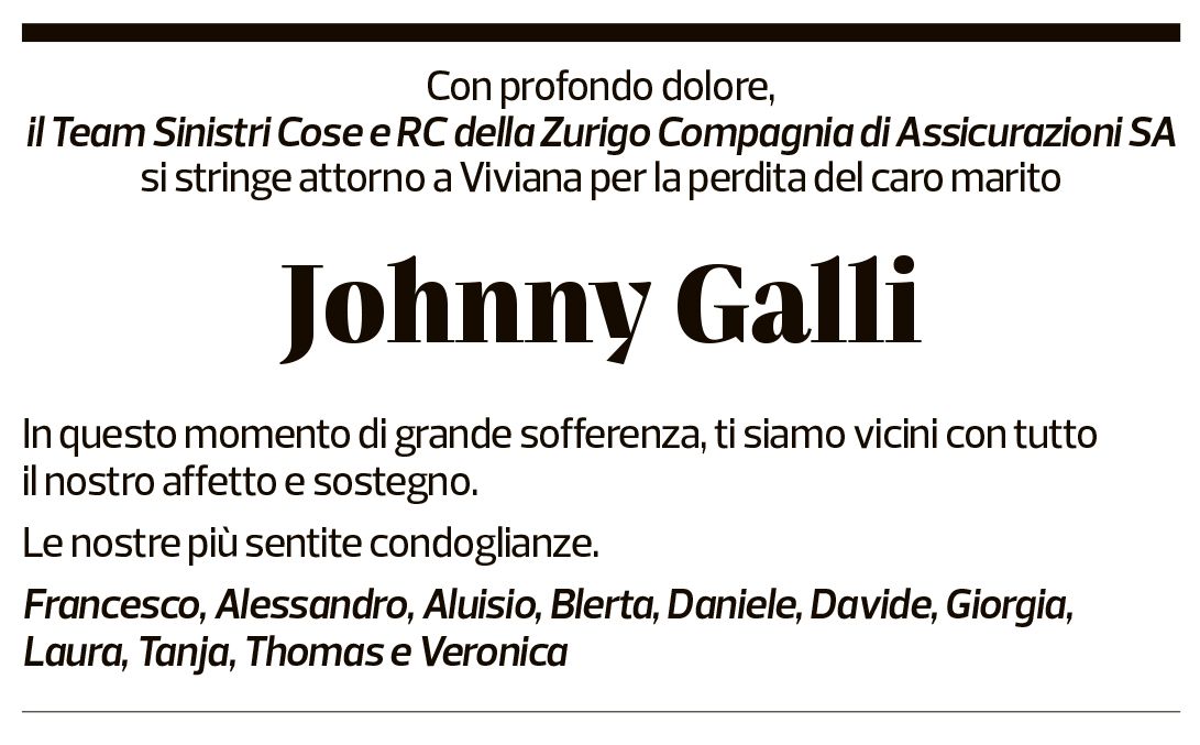 Annuncio funebre Johnny Galli