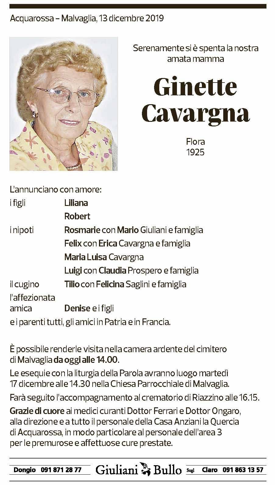 Annuncio funebre Ginette Cavargna