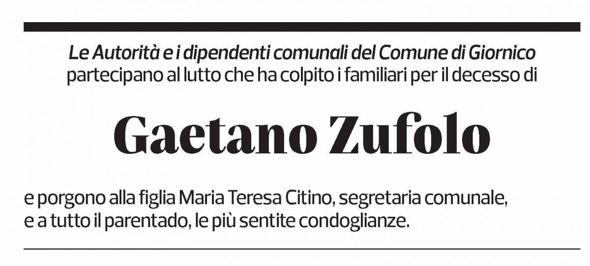 Annuncio funebre Gaetano Zufolo