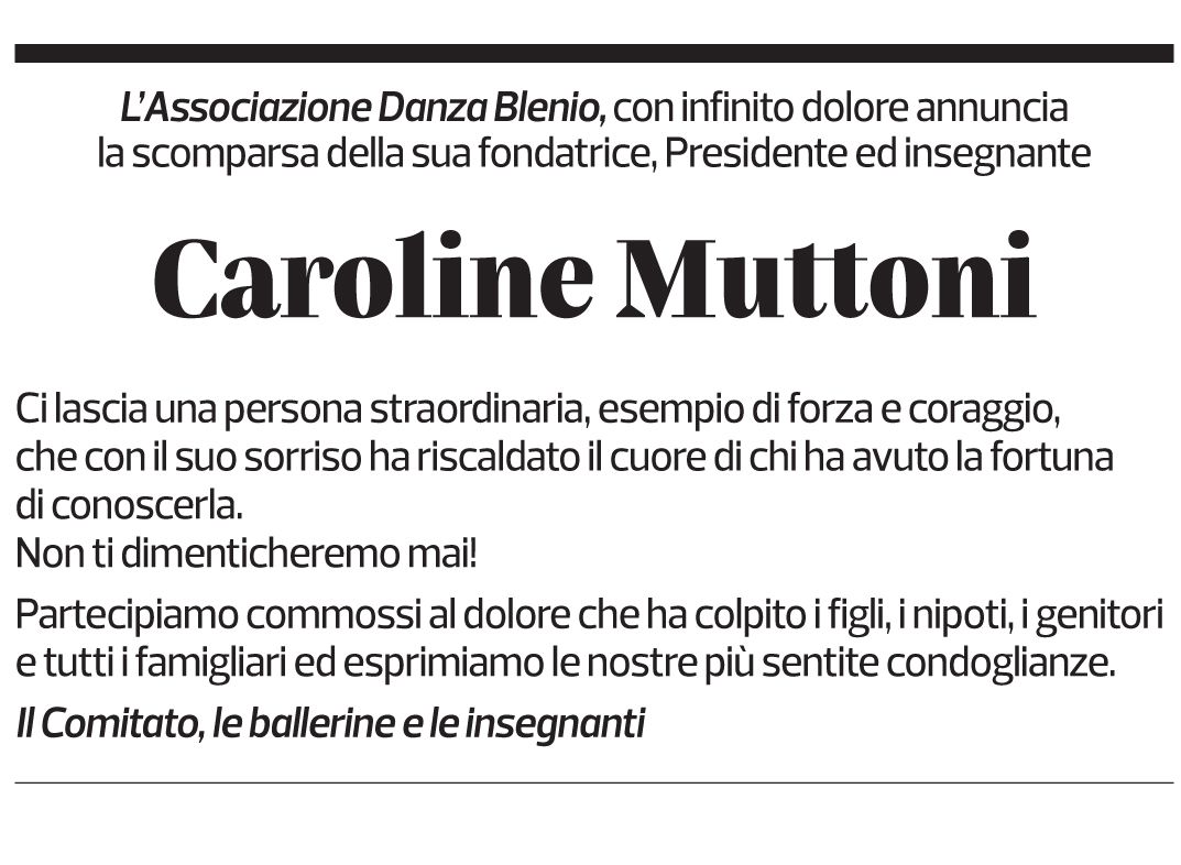 Annuncio funebre Caroline Muttoni