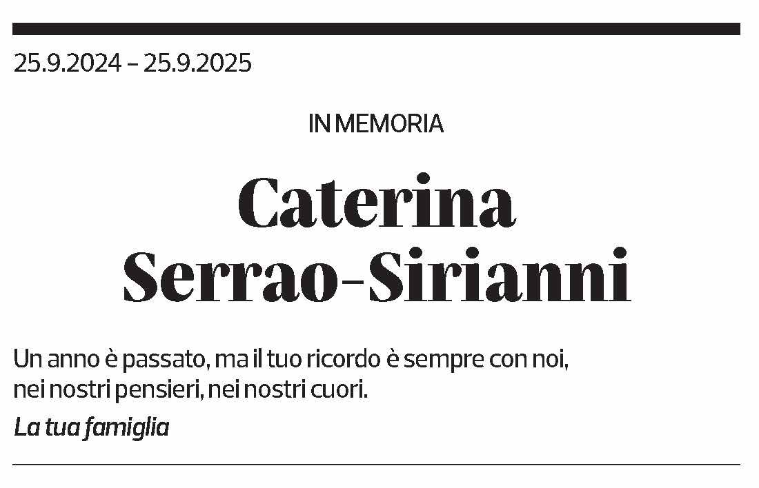 Annuncio funebre Caterina Serrao-sirianni