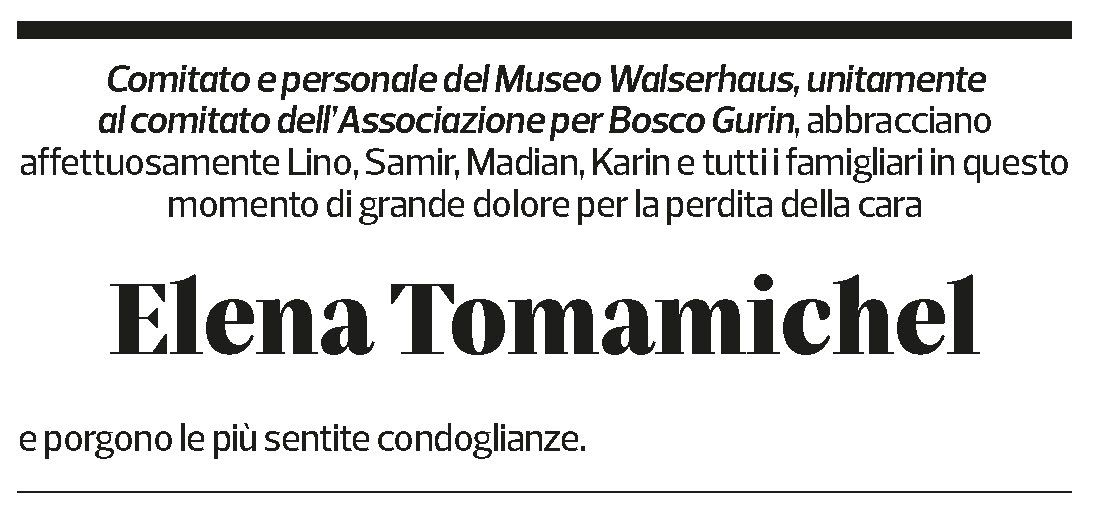 Annuncio funebre Elena Tomamichel-lanzi