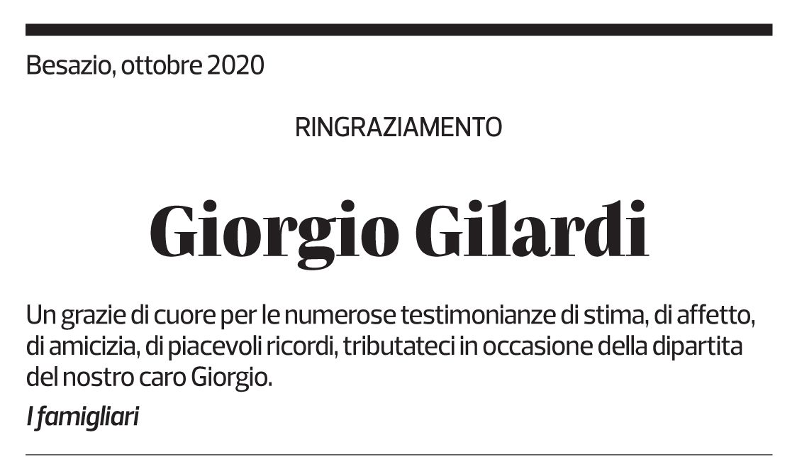 Annuncio funebre Giorgio Gilardi